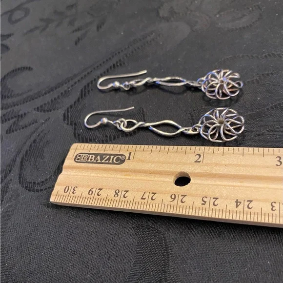 Sterling Silver Floral Drop Earrings - 2.5 Inches Women Jewelry - Picture 3 of 3